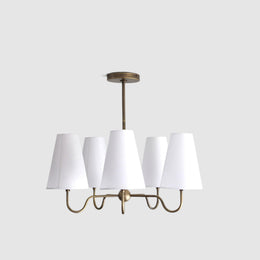 Five-Light Brass Chandelier with Linen Shades