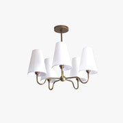 Five-Light Brass Chandelier with Linen Shades