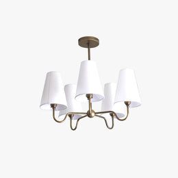 Five-Light Brass Chandelier with Linen Shades