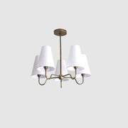 Five-Light Brass Chandelier with Linen Shades