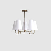 Five-Light Brass Chandelier with Linen Shades