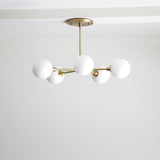 Five-Light Brass Sputnik Chandelier with Opal Globes