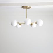 Five-Light Brass Sputnik Chandelier with Opal Globes
