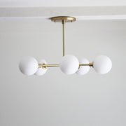 Five-Light Brass Sputnik Chandelier with Opal Globes