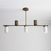 Five-Light Linear Brass Chandelier with Alabaster Cylinder Shades