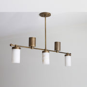 Five-Light Linear Brass Chandelier with Alabaster Cylinder Shades