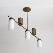 Five-Light Linear Brass Chandelier with Alabaster Cylinder Shades