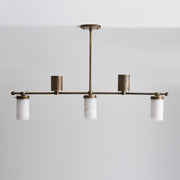 Five-Light Linear Brass Chandelier with Alabaster Cylinder Shades