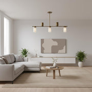 Five-Light Linear Brass Chandelier with Alabaster Cylinder Shades