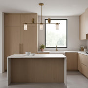 Five-Light Linear Brass Chandelier with Alabaster Cylinder Shades
