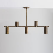 Five-Light Linear Brass Chandelier with Cylinder Shades