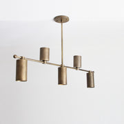 Five-Light Linear Brass Chandelier with Cylinder Shades