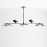 Five-Light Linear Brass Chandelier with Up-and-Down Disc Shades