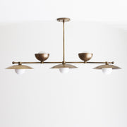 Five-Light Linear Brass Chandelier with Up-and-Down Disc Shades
