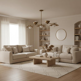 Five-Light Linear Brass Chandelier with Up-and-Down Disc Shades