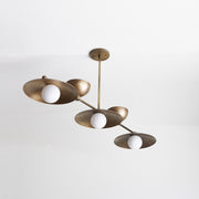 Five-Light Linear Brass Chandelier with Up-and-Down Disc Shades