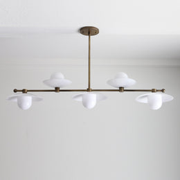 Five-Light Linear Chandelier with Flared Opal Glass Shades
