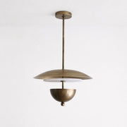 Four-Light Brass and Alabaster Disc Pendant Light