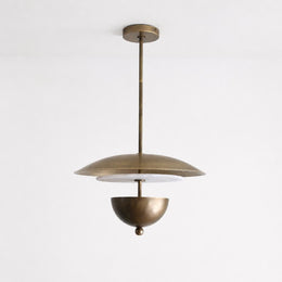 Four-Light Brass and Alabaster Disc Pendant Light