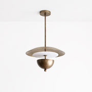 Four-Light Brass and Alabaster Disc Pendant Light