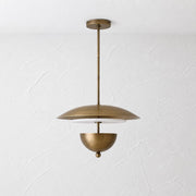 Four-Light Brass and Alabaster Disc Pendant Light