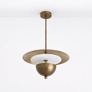 Four-Light Brass and Alabaster Disc Pendant Light
