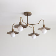Four-Light Brass Chandelier with Brass Coolie Shades