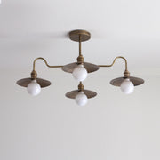Four-Light Brass Chandelier with Brass Coolie Shades