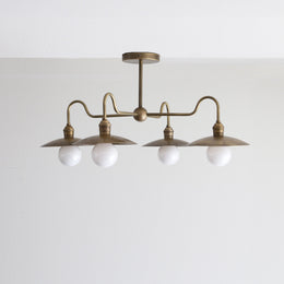 Four-Light Brass Chandelier with Coolie Shades