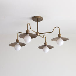 Four-Light Brass Chandelier with Coolie Shades