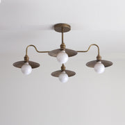 Four-Light Brass Chandelier with Coolie Shades