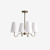 Four-Light Brass Chandelier with Linen Shades