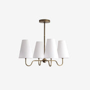 Four-Light Brass Chandelier with Linen Shades