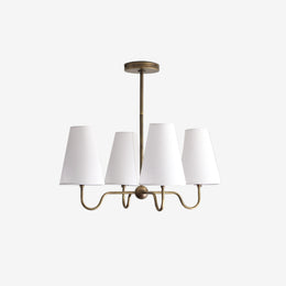 Four-Light Brass Chandelier with Linen Shades