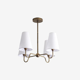 Four-Light Brass Chandelier with Linen Shades