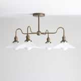 Four-Light Brass Chandelier with Opal Glass Coolie Shades