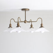 Four-Light Brass Chandelier with Opal Glass Coolie Shades