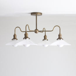Four-Light Brass Chandelier with Opal Glass Coolie Shades
