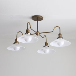 Four-Light Brass Chandelier with Opal Glass Coolie Shades