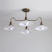 Four-Light Brass Chandelier with Opal Glass Coolie Shades