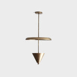 Four-Light Brass Cone and Disc Pendant Light