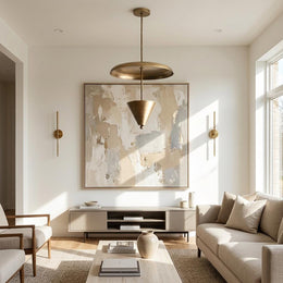 Four-Light Brass Cone and Disc Pendant Light