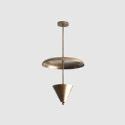 Four-Light Brass Cone and Disc Pendant Light