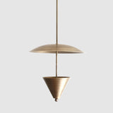 Four-Light Brass Disc Pendant Light with Cone Diffuser