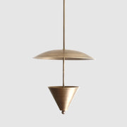 Four-Light Brass Disc Pendant Light with Cone Diffuser