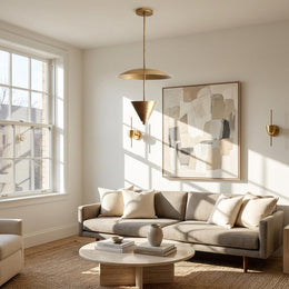 Four-Light Brass Disc Pendant Light with Cone Diffuser