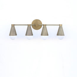 Four-Light Brass Wall Sconce with Cone Shades