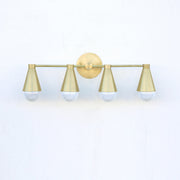 Four-Light Brass Wall Sconce with Cone Shades