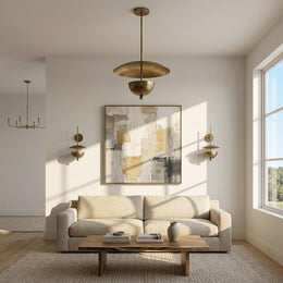 Four-Light Wide Brass Disc Pendant Light