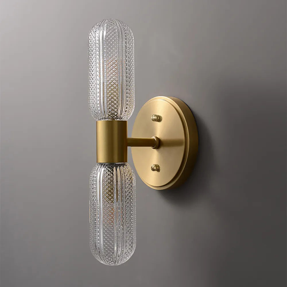 Gold 2-Light Clear Glass Lampshade Modern Gold Wall Sconces